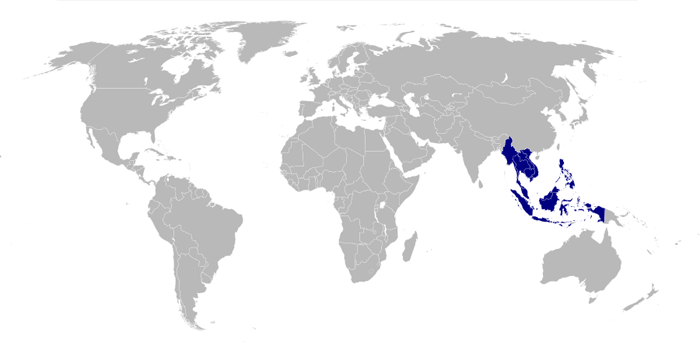 Ассоциация государств Юго-Восточной Азии на карте мира